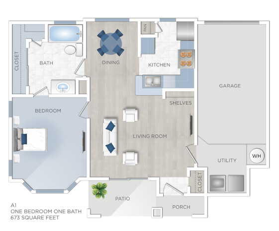One Bedroom Apartments in Jersey Village, TX -  A1 - 673